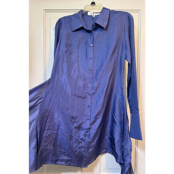 NWT Elliatt Anthropologie Moonlit Blue Silk Button Up Mini Dress Size Small - Picture 7 of 16